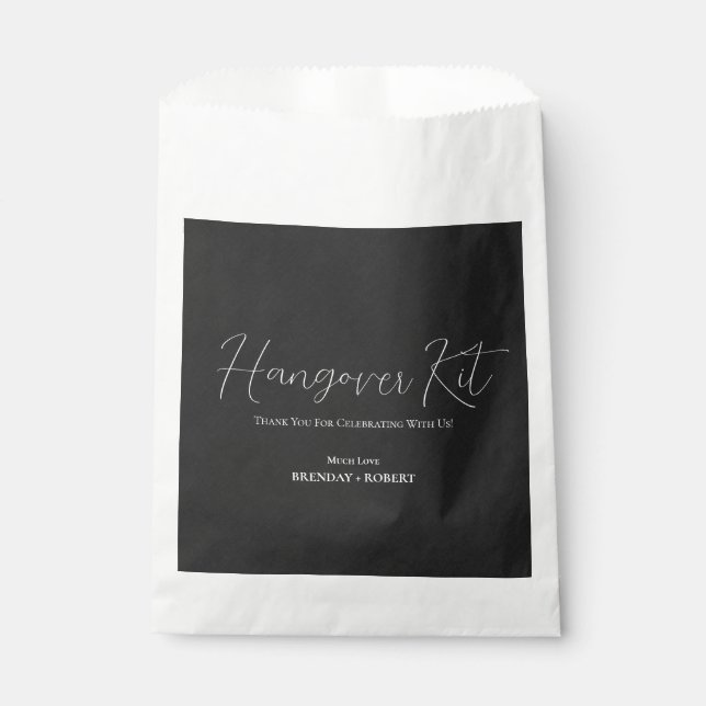 Schwarze Leinen Einfaches Script Hangover Erholung Geschenktütchen (Vorderseite)