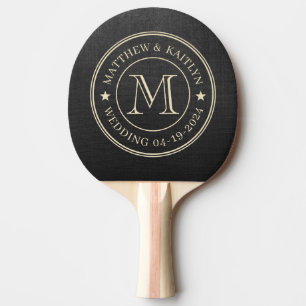 Schwarze Leinwand Hochzeitsmonogramm Stern Tischtennis Schläger