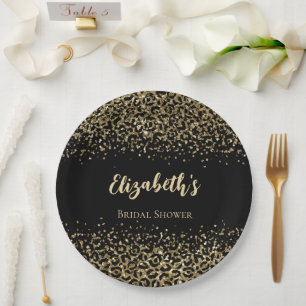 Schwarze Leopardendruck Glitter Hochzeitstorte Pappteller