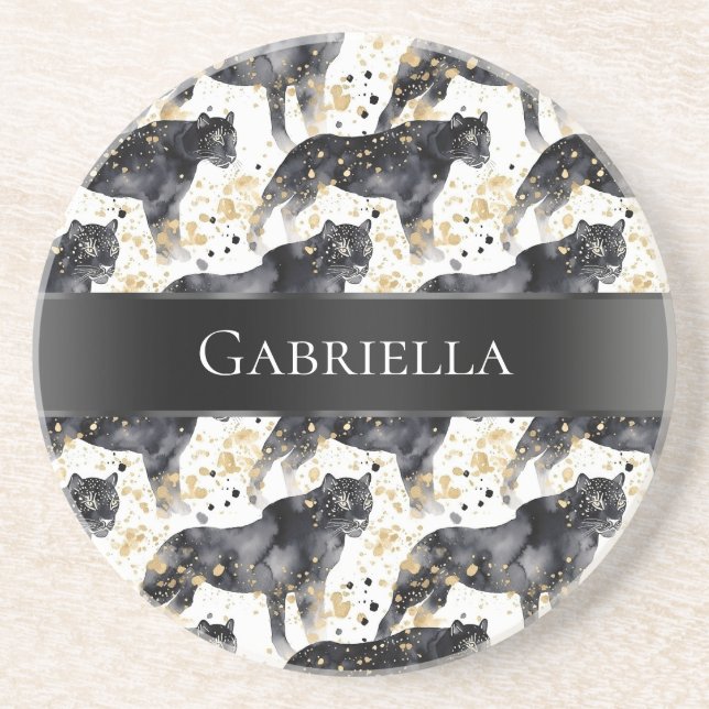 Schwarze Leopards Getränkeuntersetzer (Vorne)