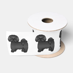 Schwarze Lhasa-Apso-Süße-Cartoon-Hund-Illustration Satinband
