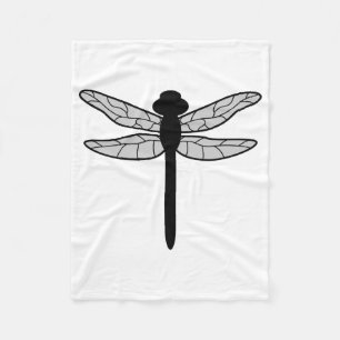 Schwarze Libelle-Silhouette auf Weiß Fleecedecke