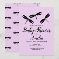 Schwarze Libellen Lila Kinderdusche Einladung