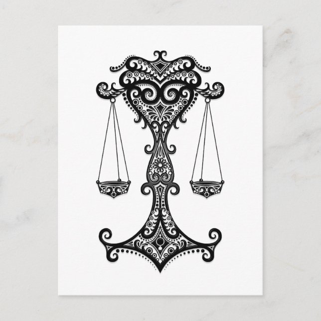 Schwarze Libra Zodiac auf Weiß Postkarte (Vorderseite)
