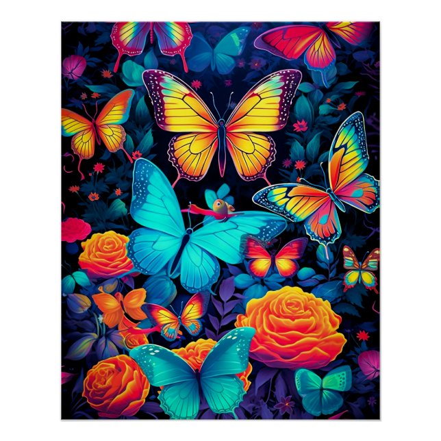 Schwarze Lichtschmetterlinge Poster (Vorderseite)