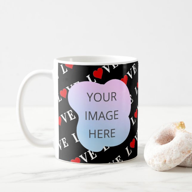 Schwarze LIEBE Trendschwarz und Weiß Kaffeetasse (Mit Donut)