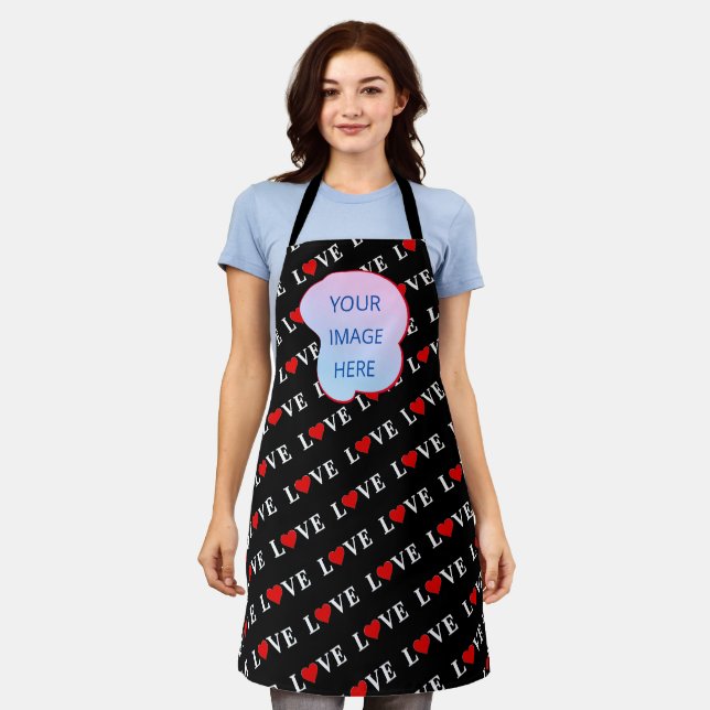 Schwarze LIEBE Trendschwarz und Weiß Schürze (Getragen)