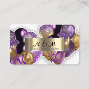 Schwarze Lila Balloons Weißer Real Gold Foil Visitenkarte