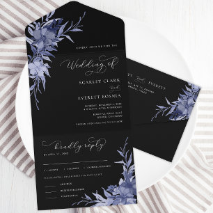 Schwarze Lila Blumenmoody-Hochzeit von All In One Einladung