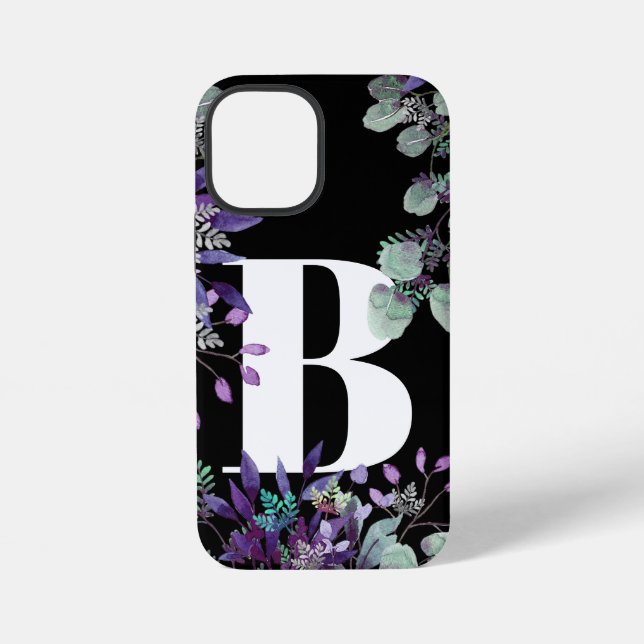 SCHWARZE LILA BLUMENTYPOGRAFIE iPhone 12 MINI HÜLLE (Rückseite)