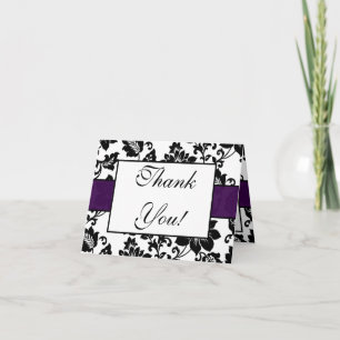 Schwarze/Lila Florale Damast Hochzeit Danke Karte