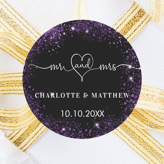 Schwarze lila Frau Herz Hochzeit Runder Aufkleber (Von Creator hochgeladen)