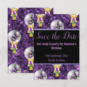 SCHWARZE LILA GLITZER-FEIERUNG SAVE THE DATE RSV RSVP KARTE