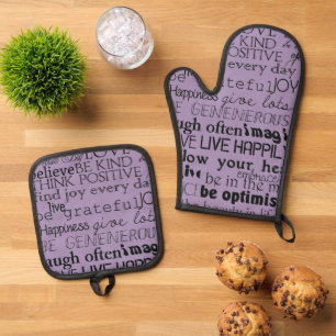 Schwarze Lila Inspirationswörter Ofenhandschuh & Topflappen-Set