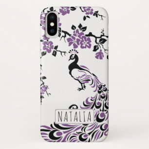 Schwarze lila Pfauenblüten und Kirschblüten Jugend iPhone X Hülle