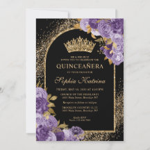 Schwarze Lila Pflaume Gold Glitter Blumen Quincean