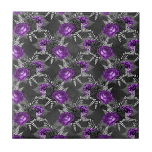 Schwarze Lila Rose Silver Blätter Dark Garden Fliese