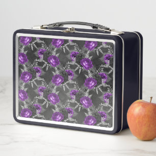 Schwarze Lila Rose Silver Blätter Dunkler Garten Metall Brotdose