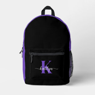 Schwarze lila Schrift Monogramm Bedruckter Rucksack
