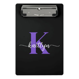 Schwarze lila Schrift Monogramm Mini Klemmbrett