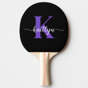 Schwarze lila Schrift Monogramm Tischtennis Schläger