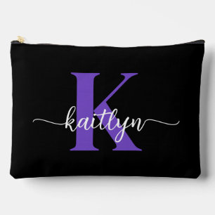 Schwarze lila Schrift Monogramm Zubehörtasche
