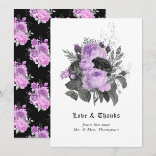 Schwarze, lila und silberne florale gotische Hochz Dankeskarte