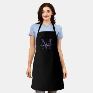 Schwarze Lila Violet Monogram Girly Feminine Scrip Schürze