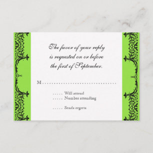 Schwarze Lilien-Damast-Hochzeit n weiße RSVP Karte