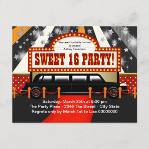 Schwarze Limo-Filmstar-Sweet-16-Party Einladung