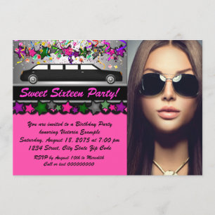 Schwarze Limo Hot Pink Schwarze Foto Sweet 16 Part Einladung