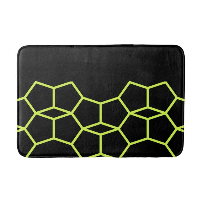 Schwarze Limone grüne gelbe geometrische Badematte (Vorderseite)