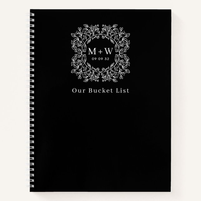 Schwarze Linie Art Floral Monogramm Unsere Schaufe Notizbuch (Vorderseite)