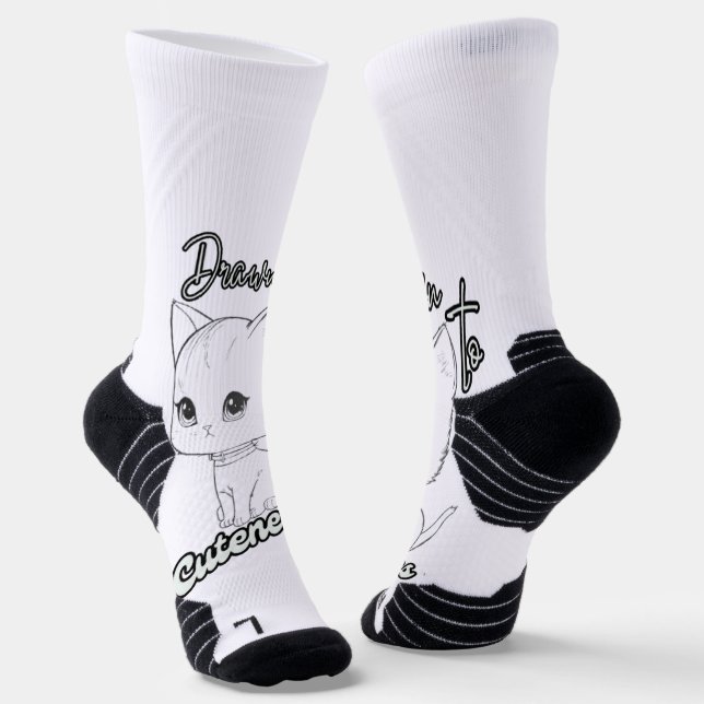 Schwarze Linie Art Kitten mit Collar Socken (Gewinkelt)