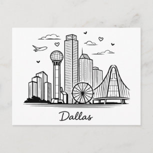 Schwarze Linie Dallas Illustration Postkarte