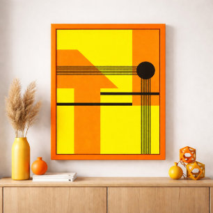 Schwarze Linien kreuzen gelbe und orange Formen Poster