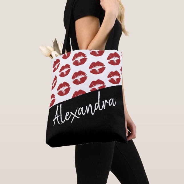 Schwarze Lippen Kiss Muster Modernes Personalisier Tasche (Von Nahem)