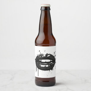 Schwarze Lippen Stilftiger Kuss-Make-up-Künstler Bierflaschenetikett