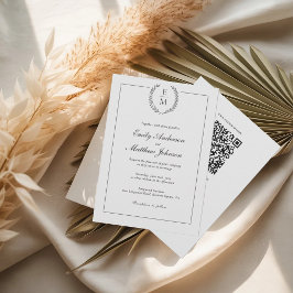 Schwarze Lorbeer-Monogramm-Hochzeitseinladung QR-C Einladung
