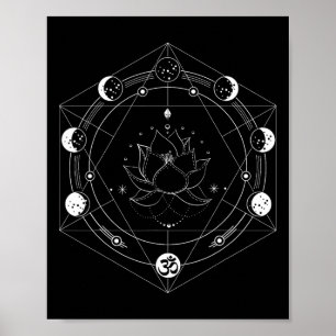 Schwarze Lotus-Mond-Blumen-Phasen-Yoga Poster