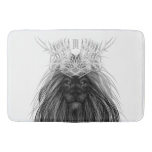 Schwarze Löwe mit Antlerkrone und Monogramm Badematte
