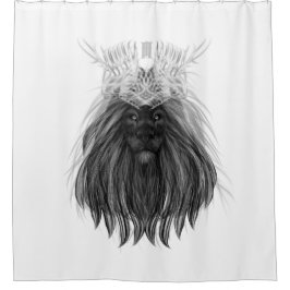 Schwarze Löwe mit Antlerkrone und Monogramm Duschvorhang