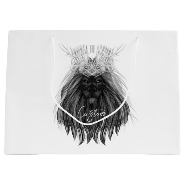 Schwarze Löwe mit Antlerkrone und Monogramm Große Geschenktüte (Vorderseite)
