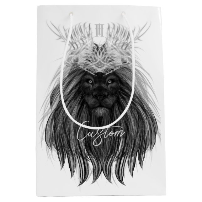 Schwarze Löwe mit Antlerkrone und Monogramm Mittlere Geschenktüte (Vorderseite)