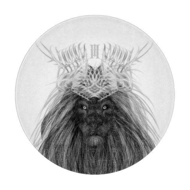Schwarze Löwe mit Antlerkrone und Monogramm Schneidebrett (Vorderseite)