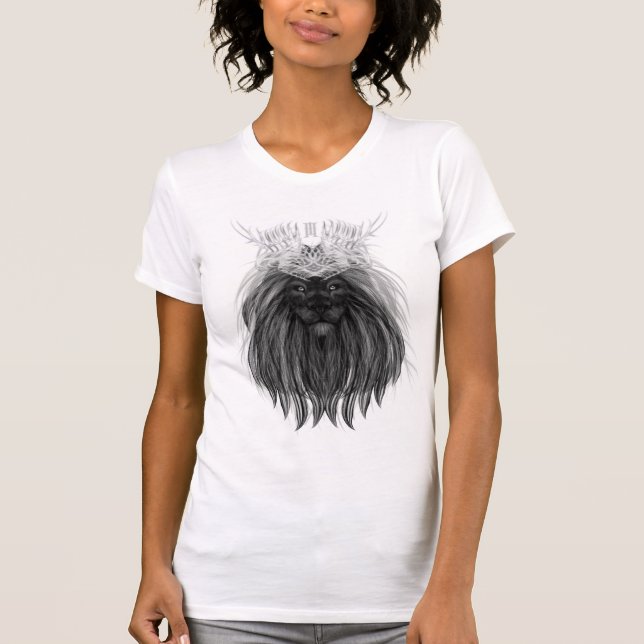 Schwarze Löwe mit Antlerkrone und Monogramm T-Shirt (Vorderseite)