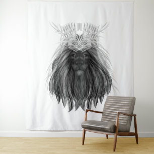 Schwarze Löwe mit Antlerkrone und Monogramm Wandteppich