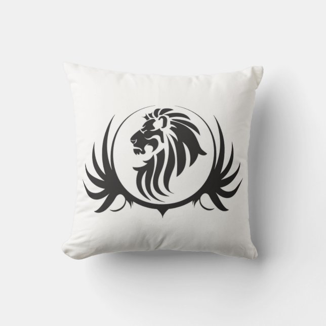 Schwarze Löwen Kopf auf weißem Polster (Vorderseite)