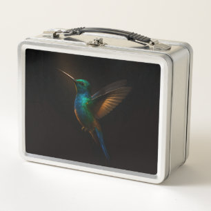Schwarze Luxe-Edelstahl-Brotbox Fliegender Kolibri Metall Brotdose