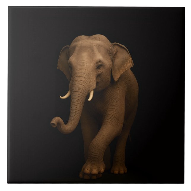 Schwarze Luxe-Fliese mit sanftem indischen Elefant Fliese (Vorderseite)